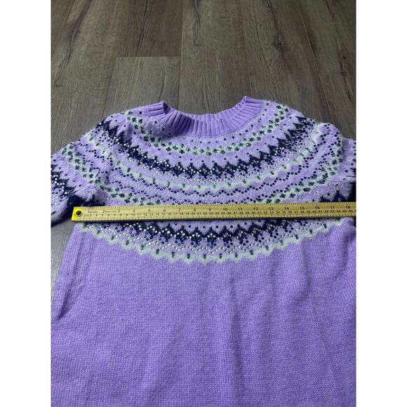 Talbots Lavender Fair Isle Embellished Sweater Women’s M Beaded Fuzzy Knit - Picture 5 of 9